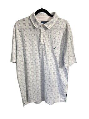 Nautica Navtech XL White Patterned Polo Shirt With Recycled Polyester Sustainabi